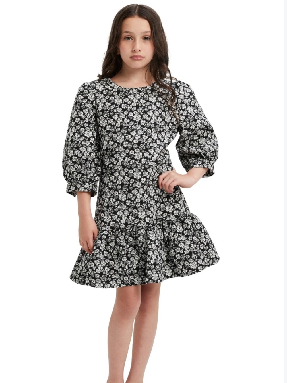 Kids' Kacela Metallic Floral Puff Sleeve Party Dress